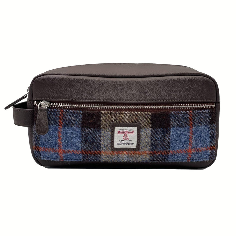 Bonte Moon | Harris Tweed – Dopp Kit – Toiletry Bag – Blue Brown Check