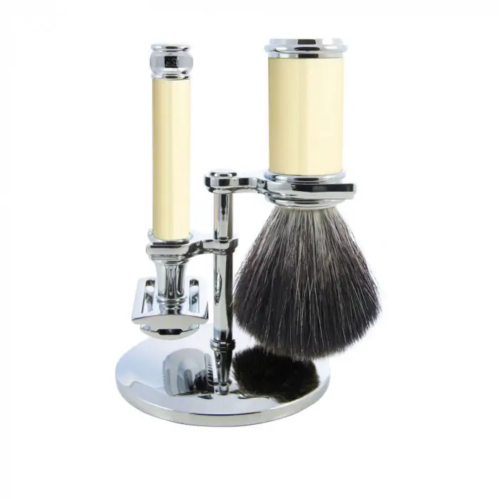 Edwin Jagger Imitation Ivory & Chrome 3 Piece DE Set (Black Synthetic)