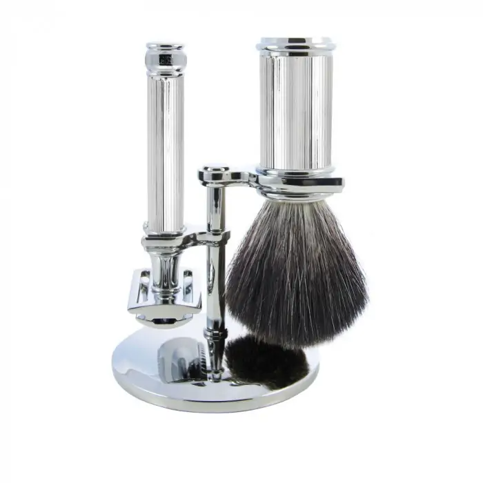 Edwin Jagger Chrome Lined 3 Piece DE Set (Black Synthetic)