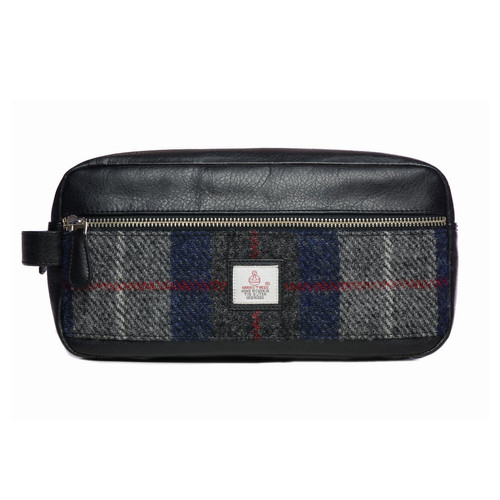 Bonte Moon | Harris Tweed – Dopp Kit – Plaid Navy & Gray